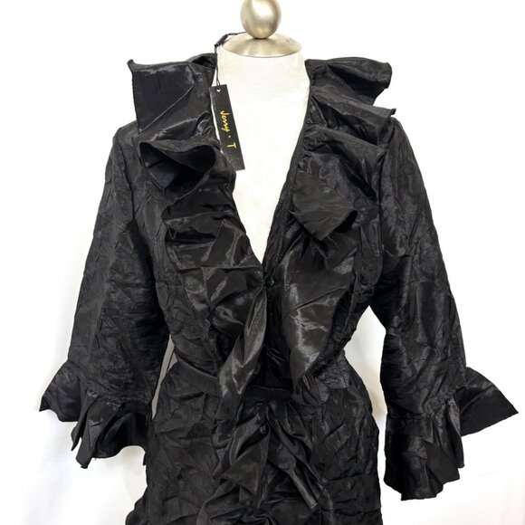 Jerry T Black Crinkle Long Jacket Coat Size Large - NWT - Picture 3 of 16